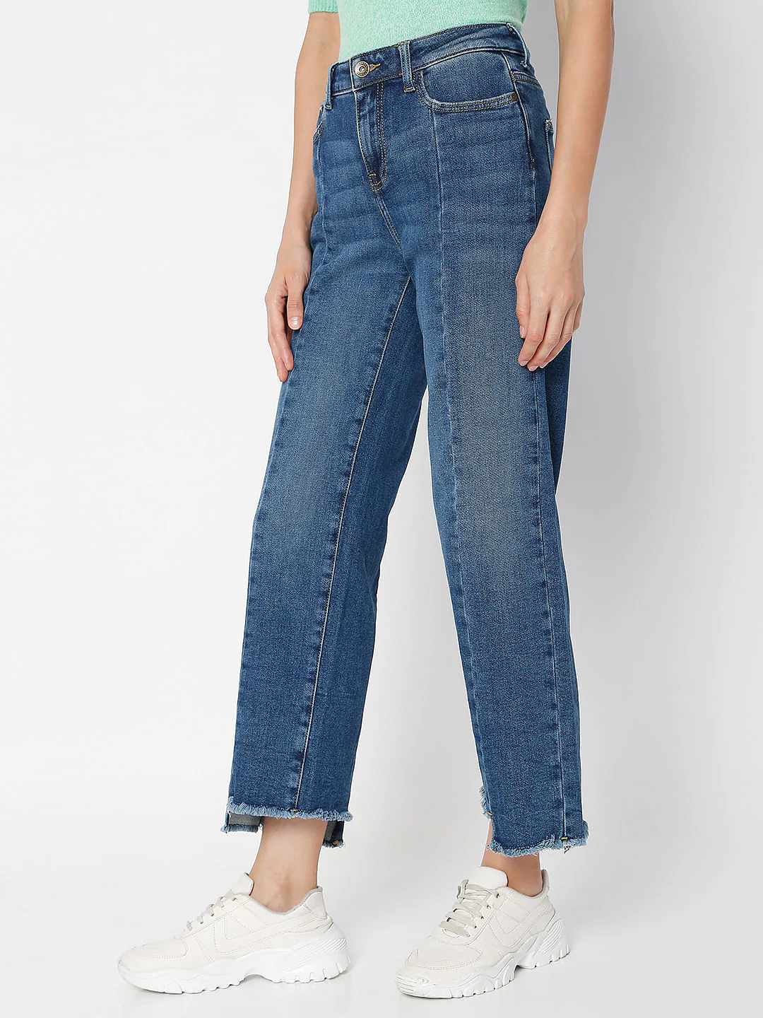 Blue Panel Detail Jade Straight Fit Jeans - Image 3