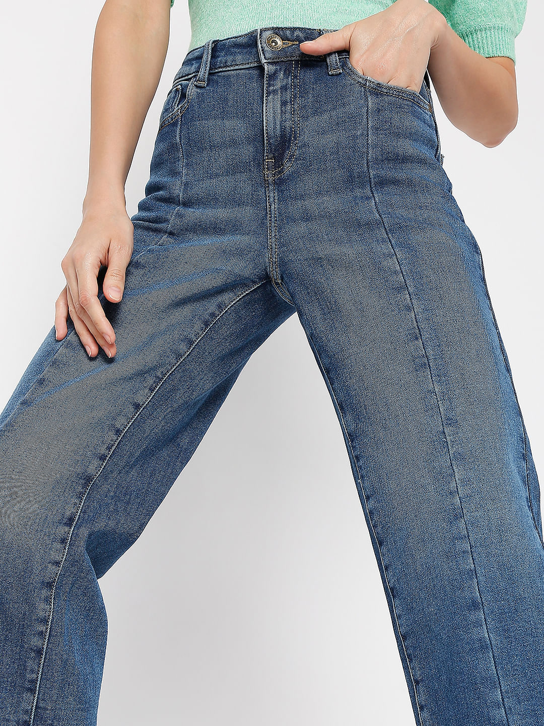 Blue Panel Detail Jade Straight Fit Jeans - Image 5