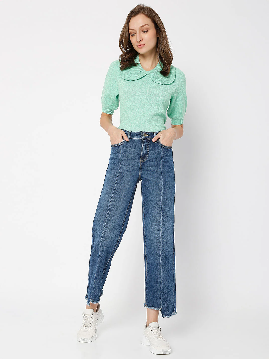 Blue Panel Detail Jade Straight Fit Jeans - Image 6