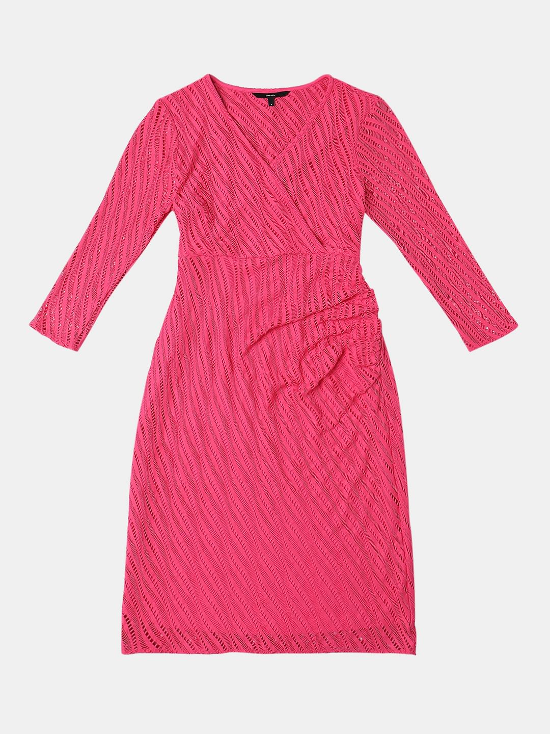 Pink Lace Wrap Midi Dress - Image 6