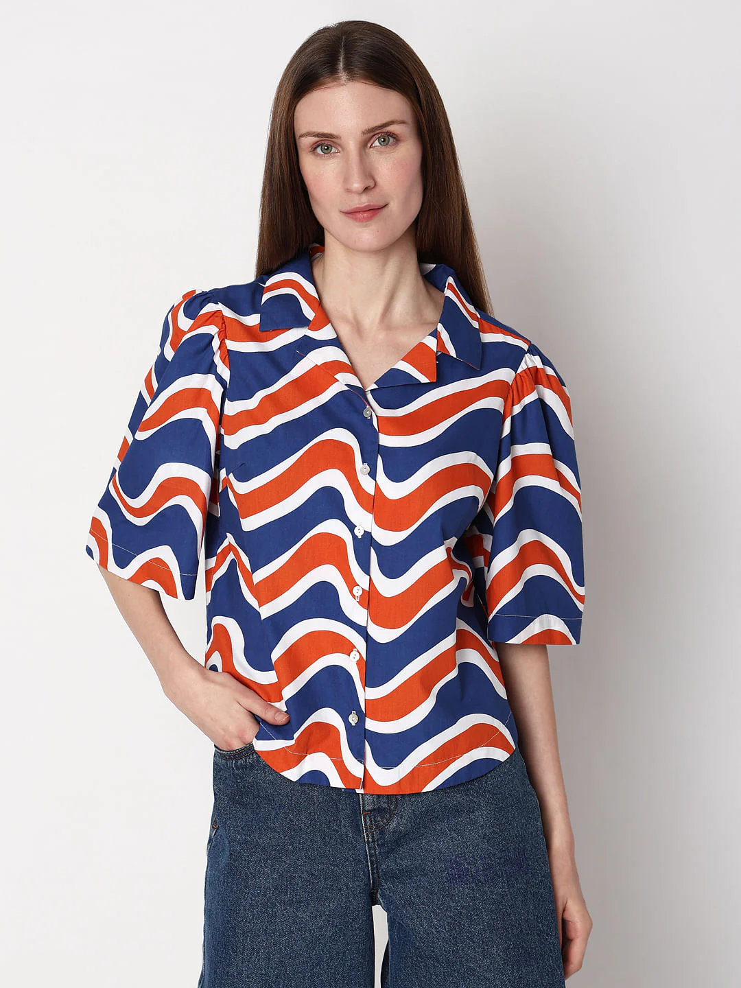 Blue & Orange Printed Shirt - Image 2
