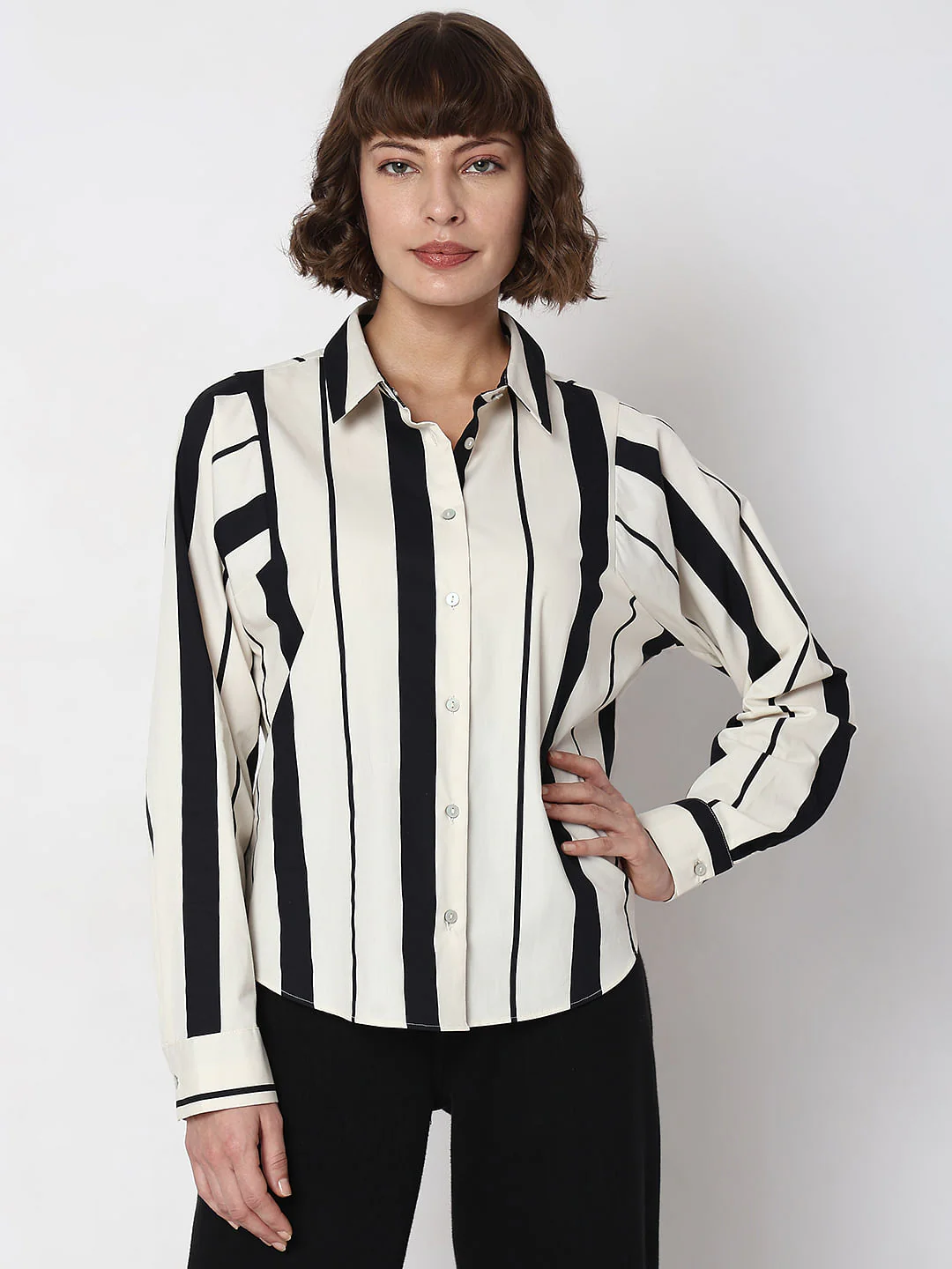 White & Black Striped Formal Shirt - Image 2