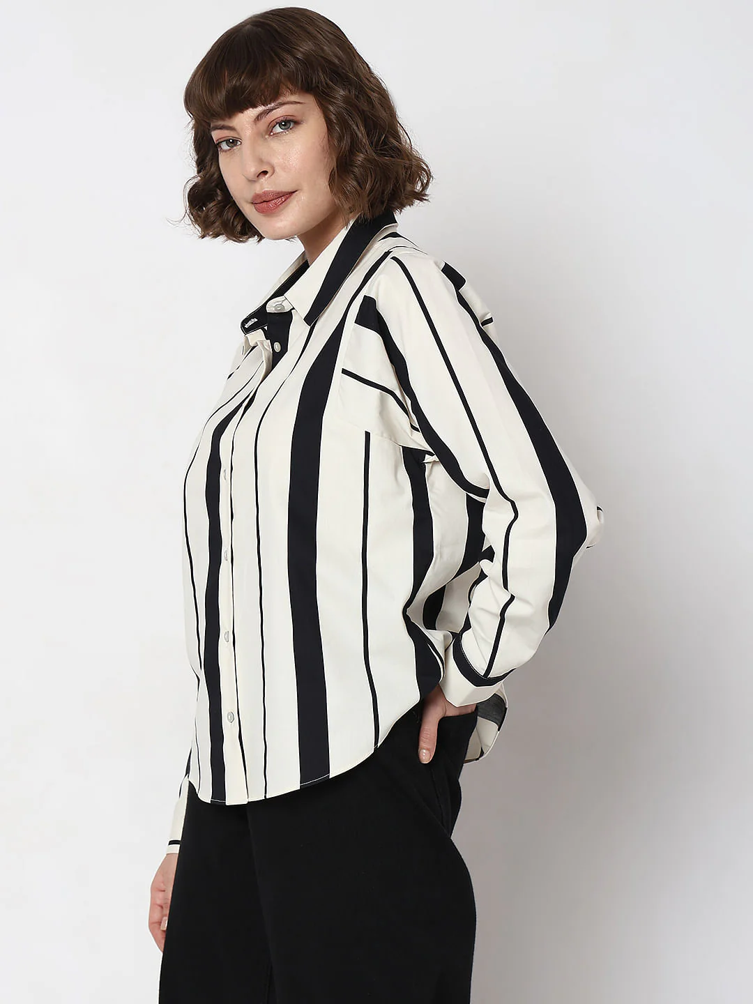 White & Black Striped Formal Shirt - Image 3