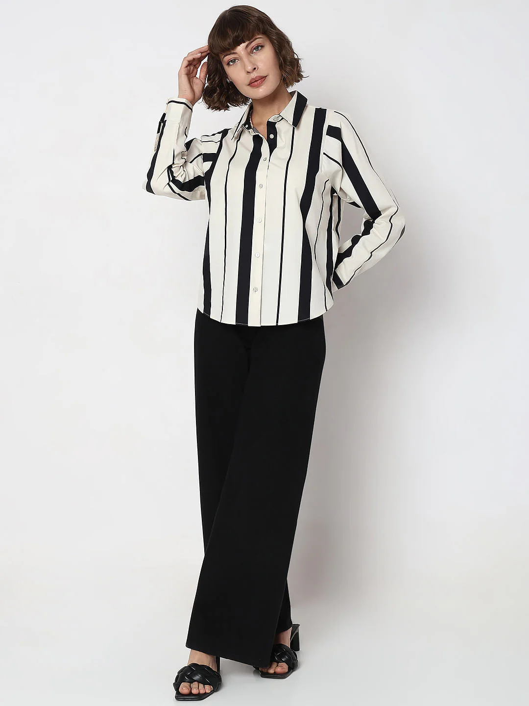 White & Black Striped Formal Shirt - Image 5
