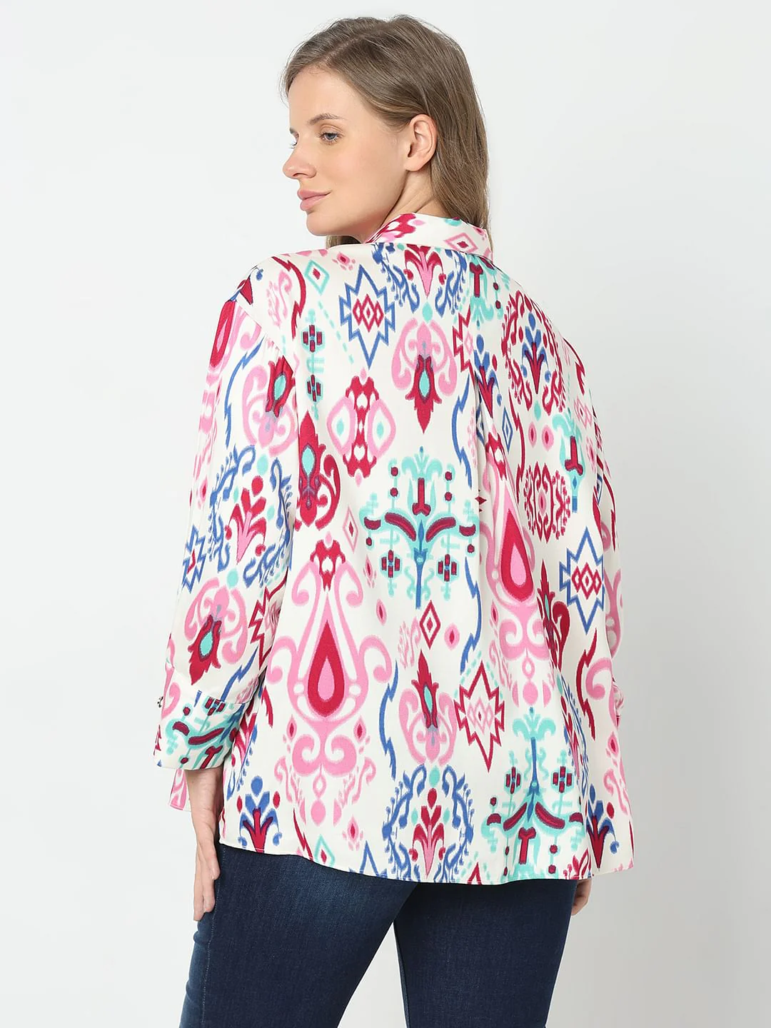 Curve Off-White Ikat Print Shirt - Image 4