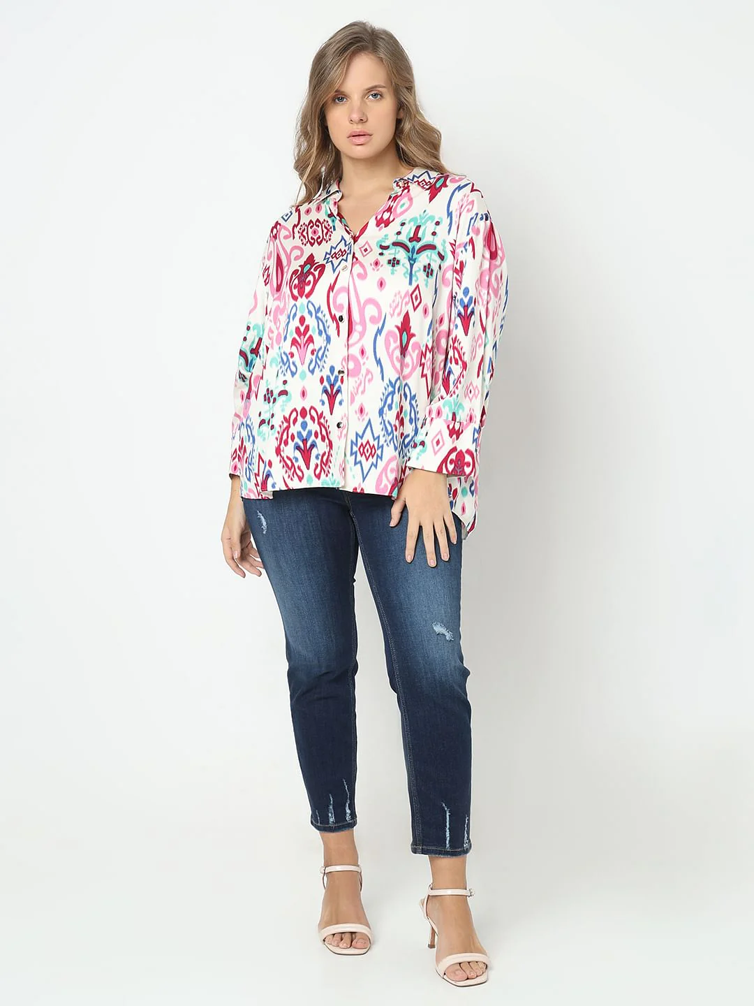 Curve Off-White Ikat Print Shirt - Image 5