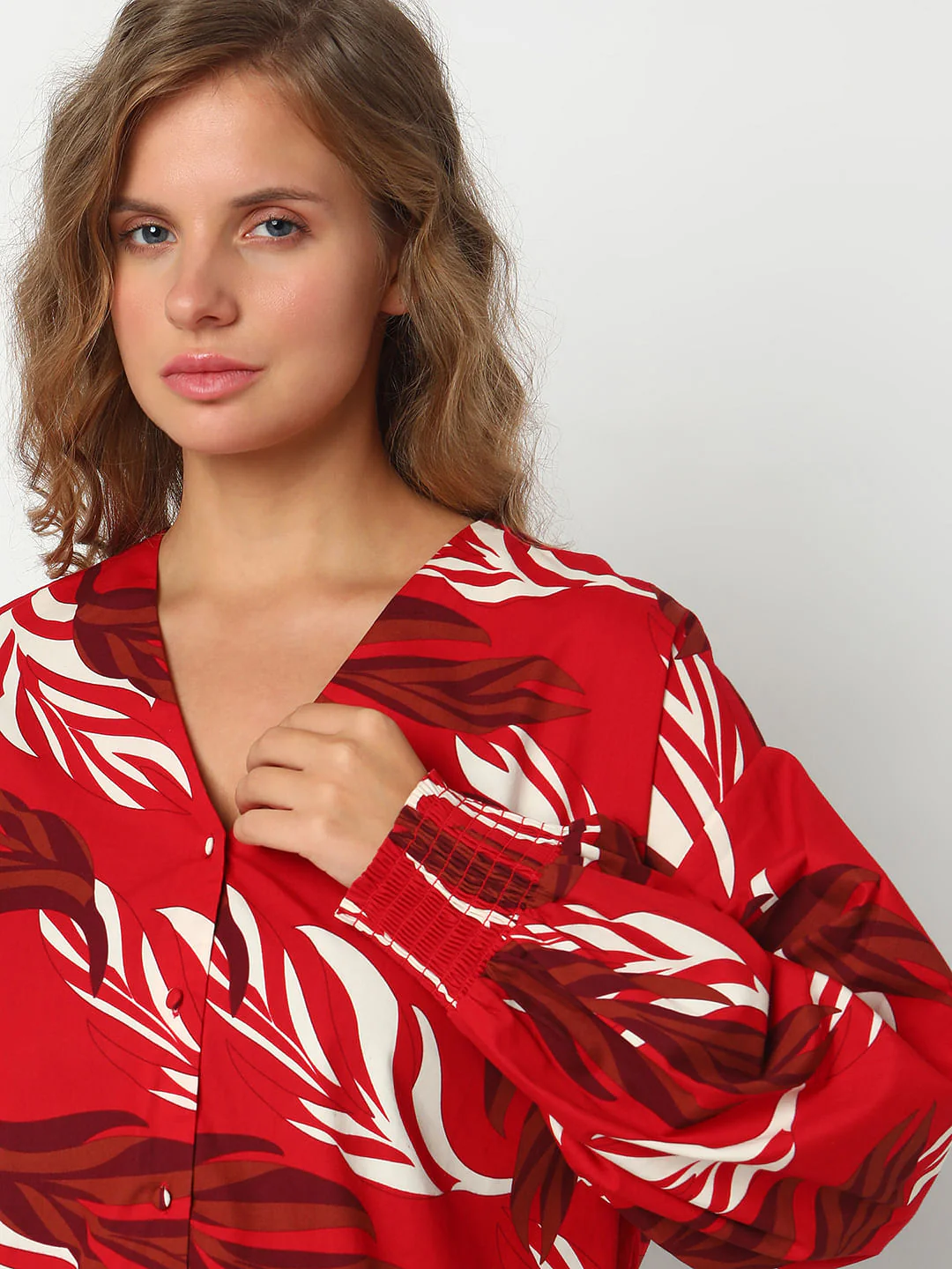 Curve Red Leafy Printed Top - Image 6