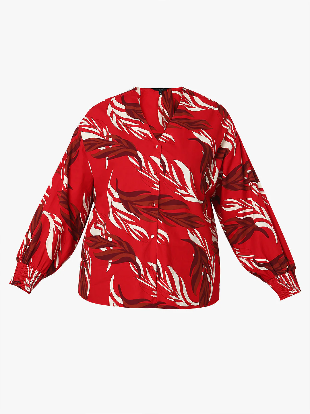 Curve Red Leafy Printed Top - Image 7