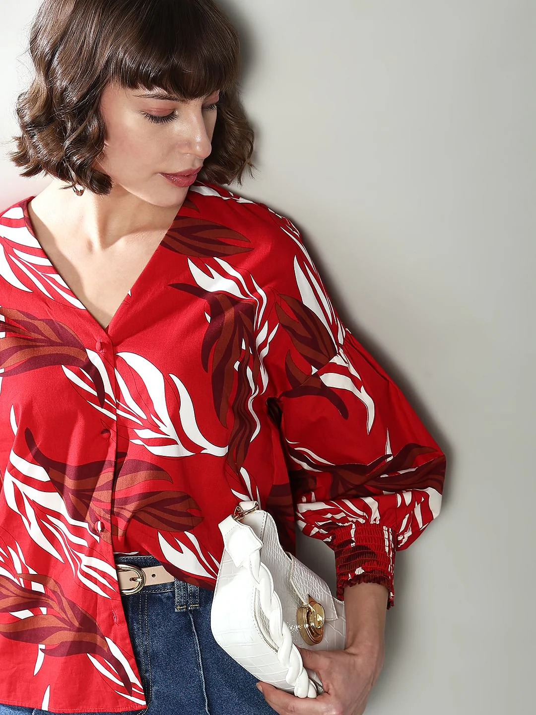 Red Leaf Printed Top