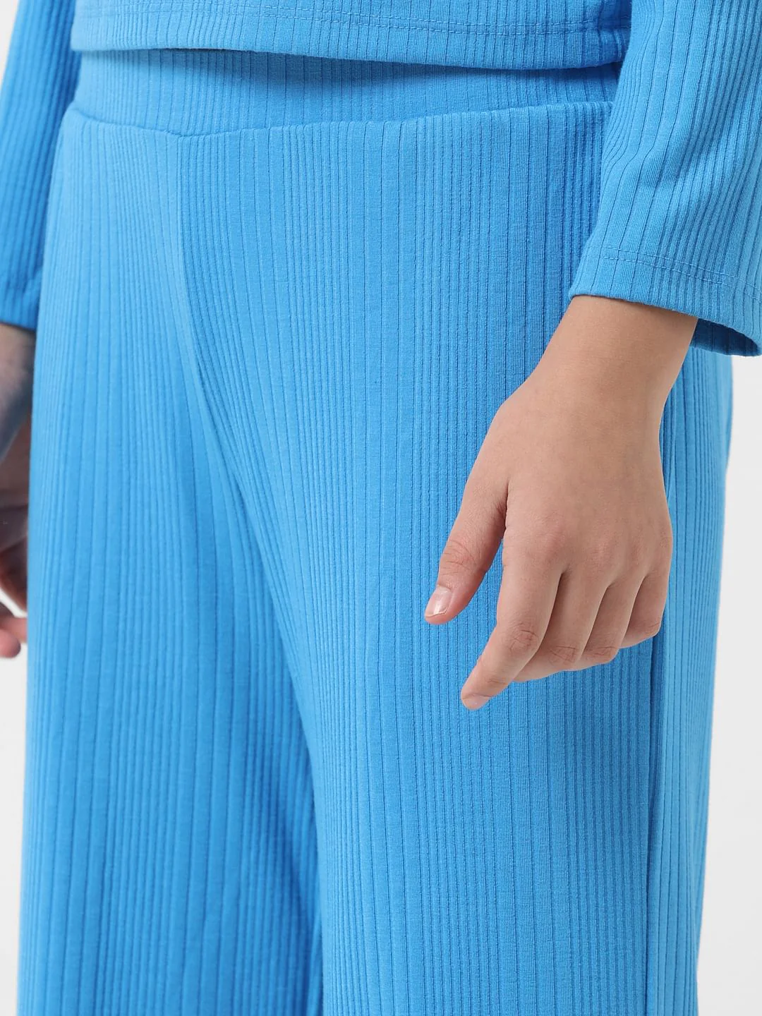 Girl Blue Mid Rise Ribbed Pants - Image 4