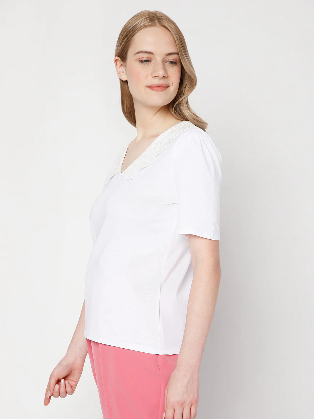 White Lace Detail Collar Top - Image 3