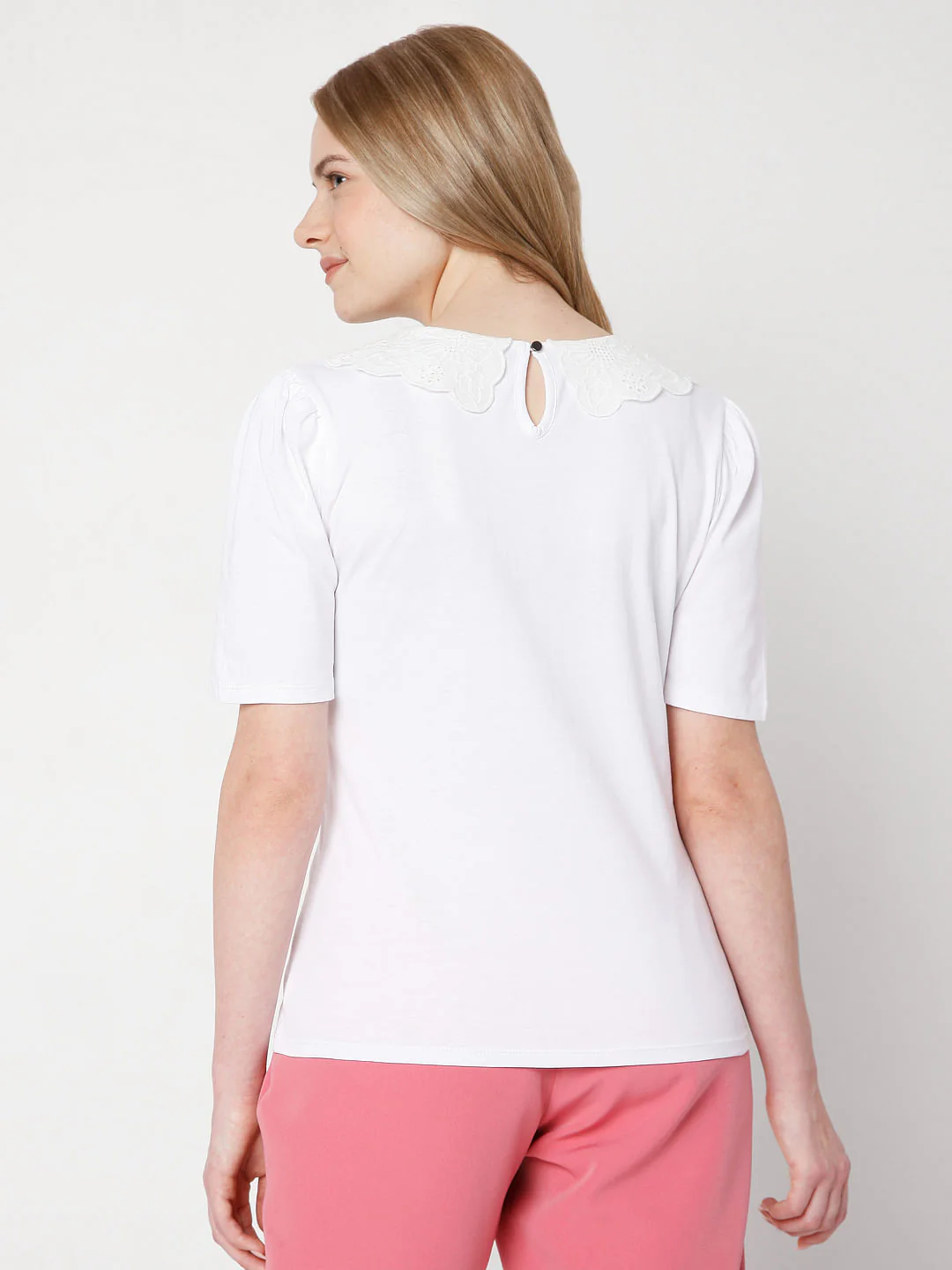 White Lace Detail Collar Top - Image 4