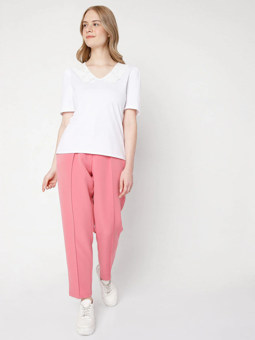 White Lace Detail Collar Top - Image 5
