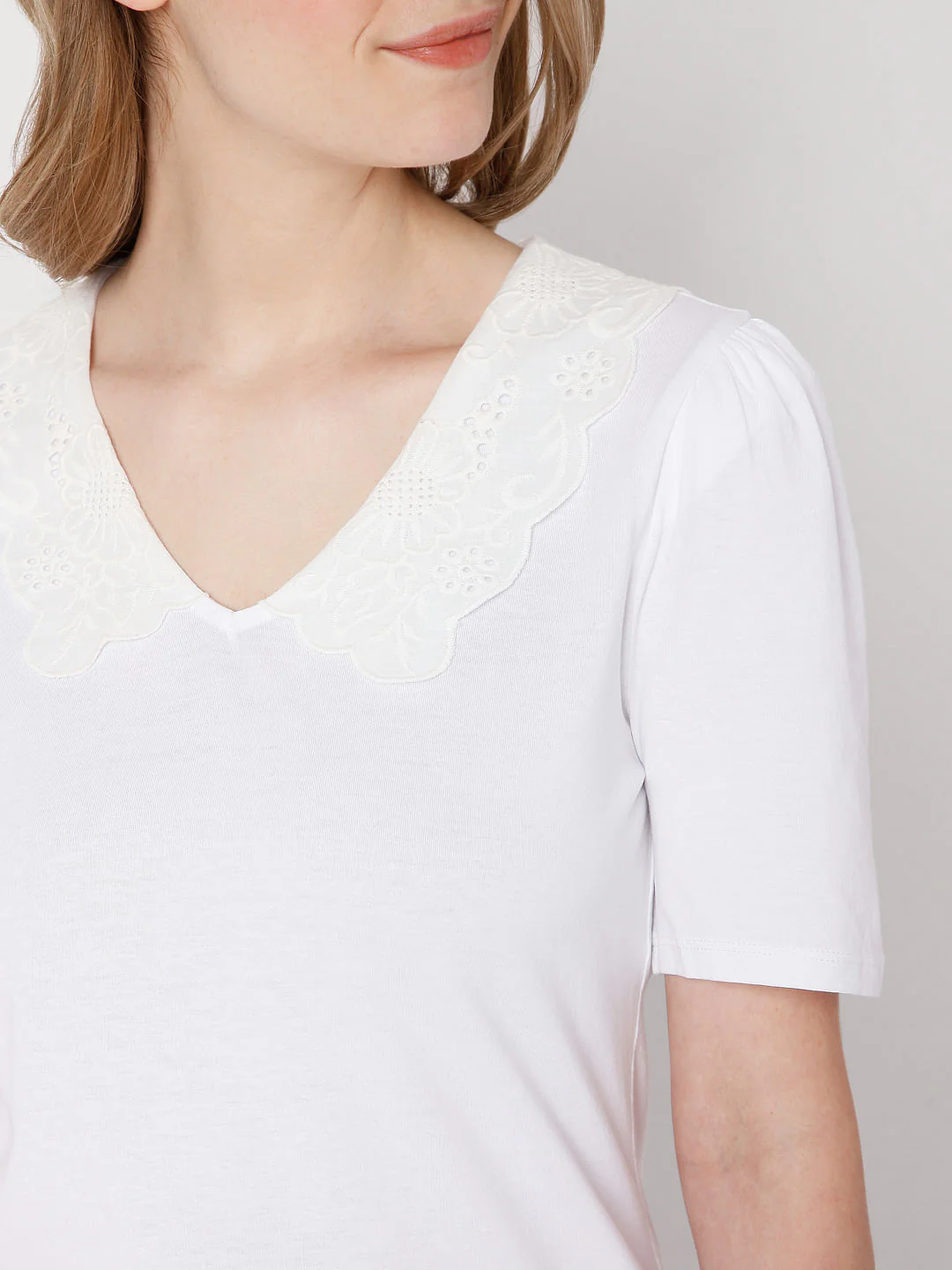 White Lace Detail Collar Top - Image 6