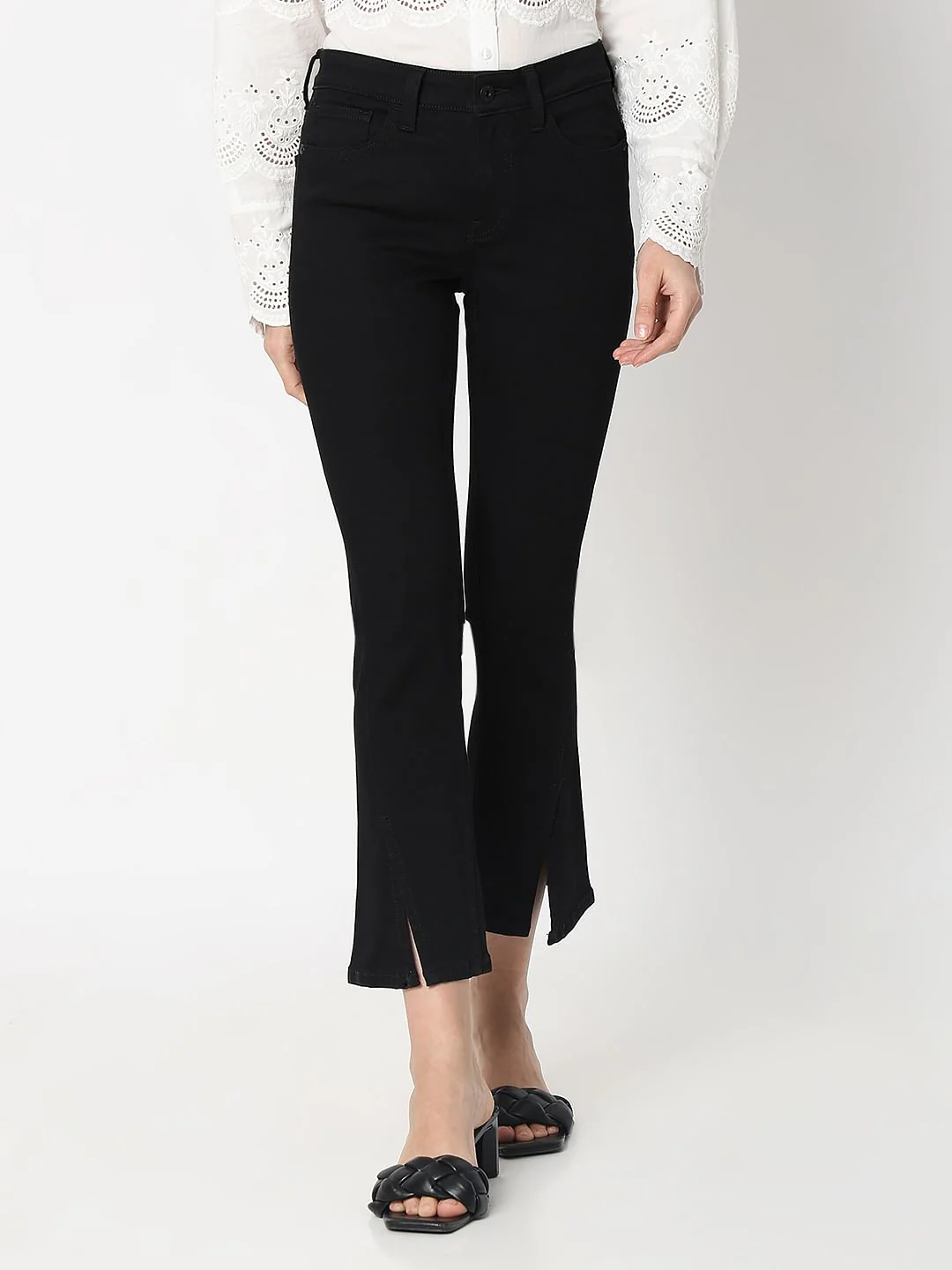 Black Mid Rise Cropped Petra Bootcut Jeans - Image 2