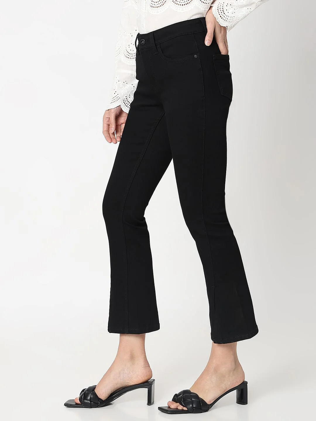 Black Mid Rise Cropped Petra Bootcut Jeans - Image 3