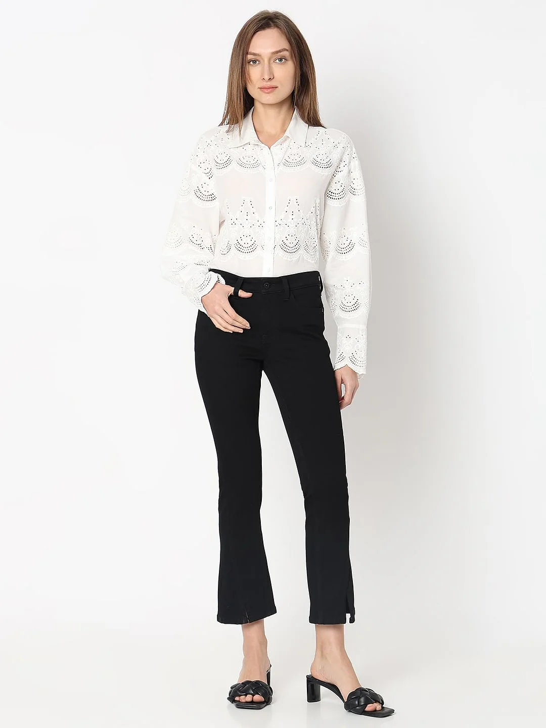 Black Mid Rise Cropped Petra Bootcut Jeans - Image 5