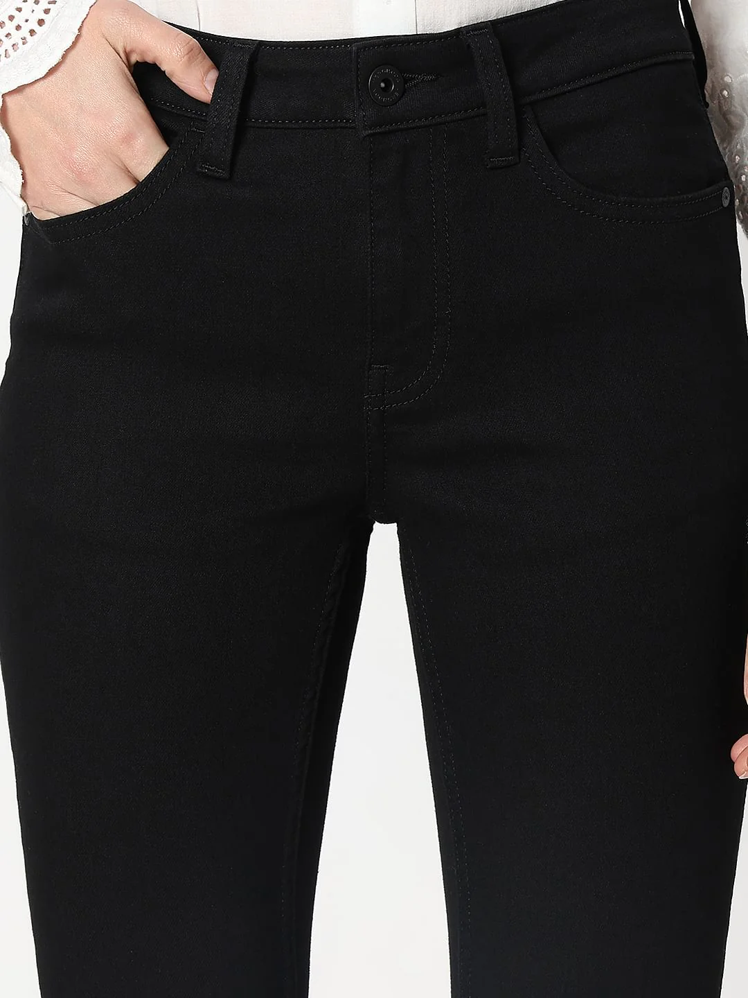 Black Mid Rise Cropped Petra Bootcut Jeans - Image 6