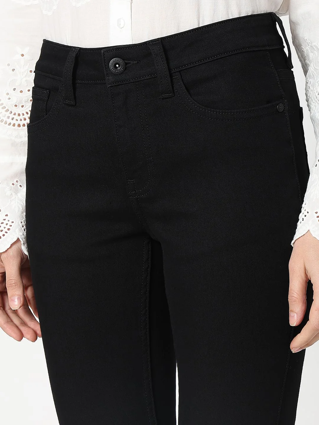 Black Mid Rise Cropped Petra Bootcut Jeans - Image 8