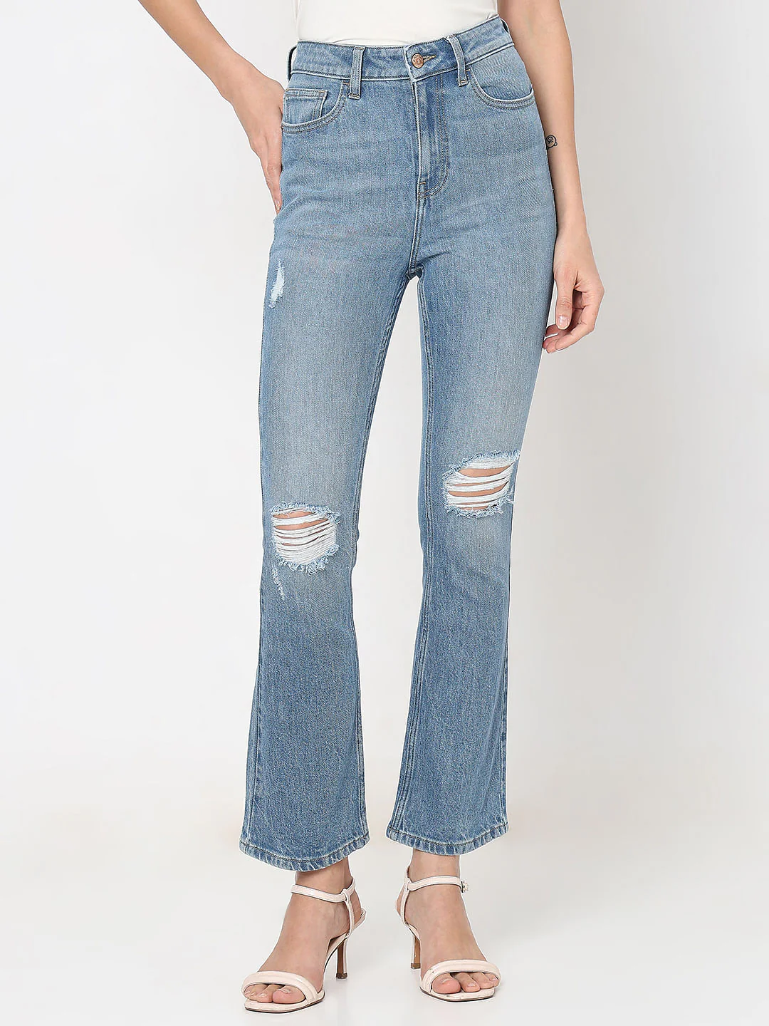 Light Blue Distressed Petra Bootcut Jeans - Image 2