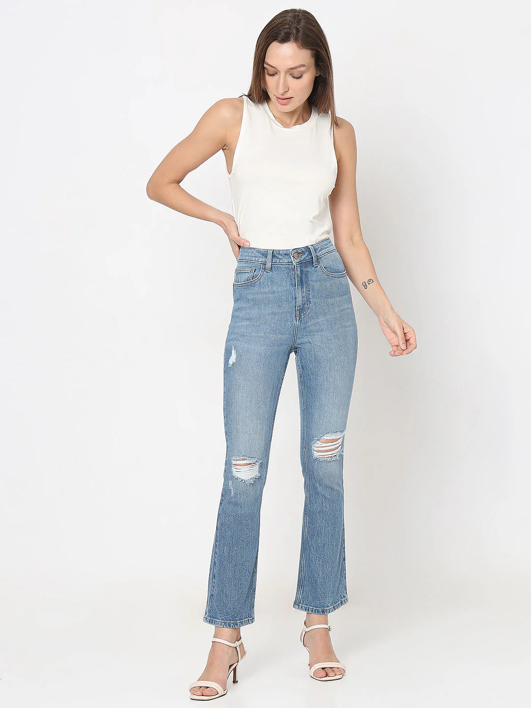 Light Blue Distressed Petra Bootcut Jeans - Image 5