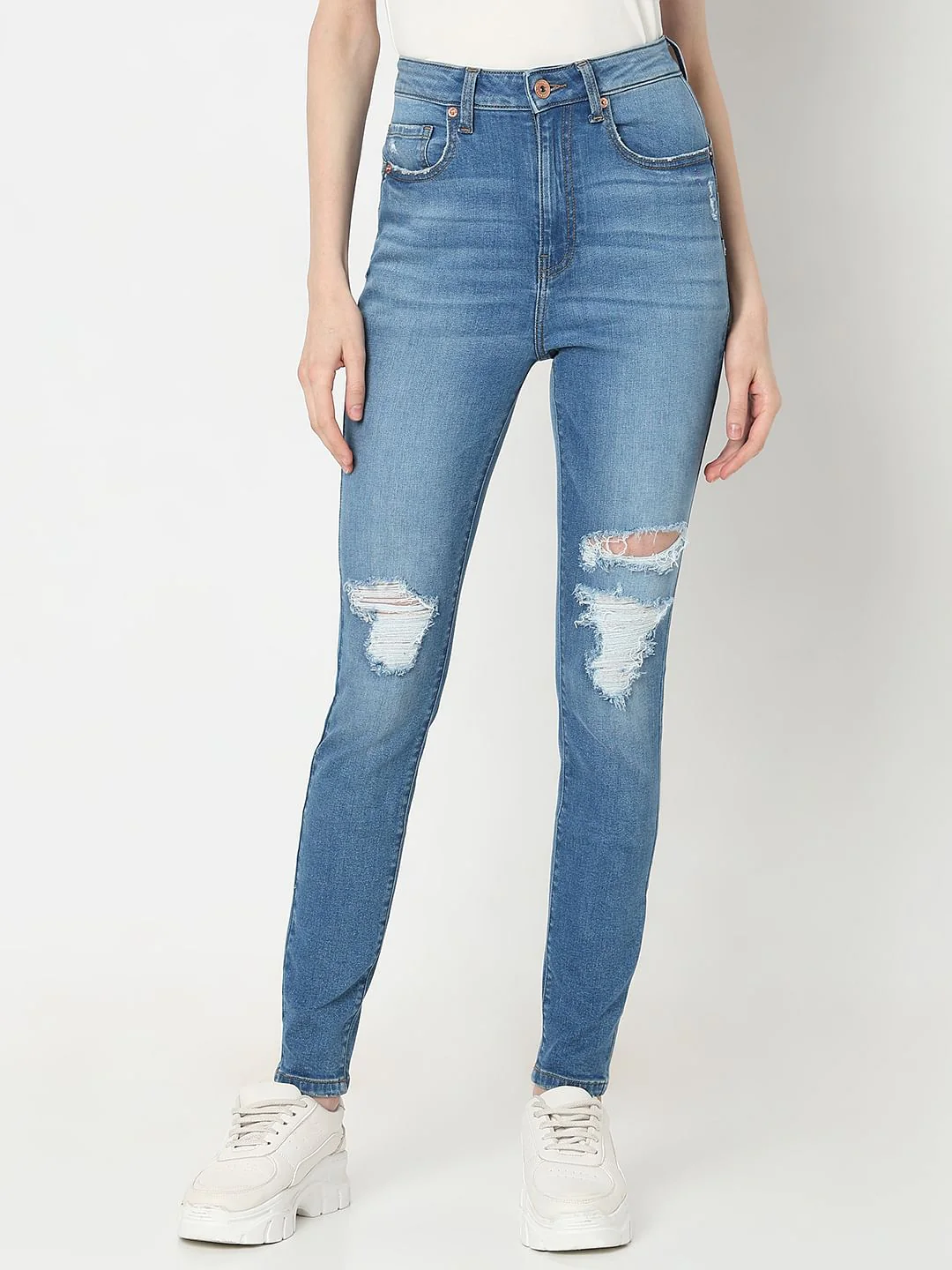 Light Blue High Rise Distressed Wendy Skinny Jeans - Image 2