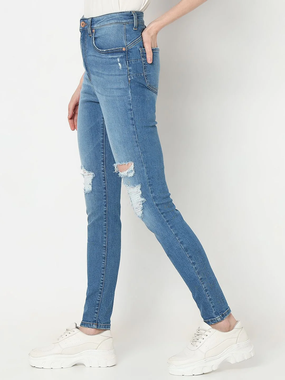 Light Blue High Rise Distressed Wendy Skinny Jeans - Image 3