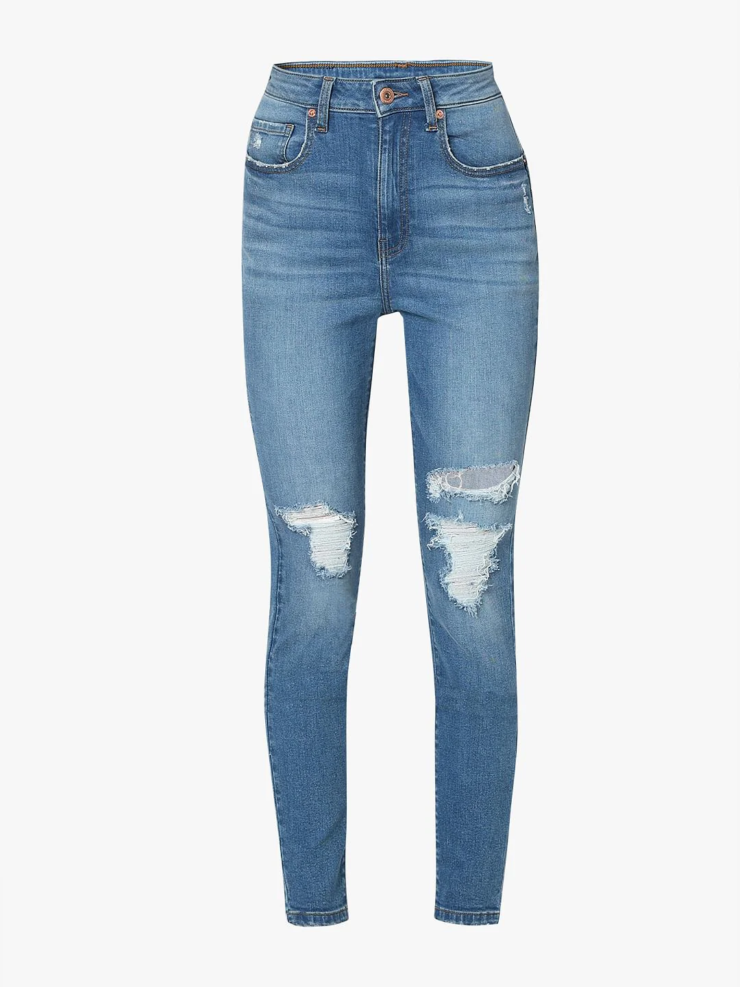 Light Blue High Rise Distressed Wendy Skinny Jeans - Image 7