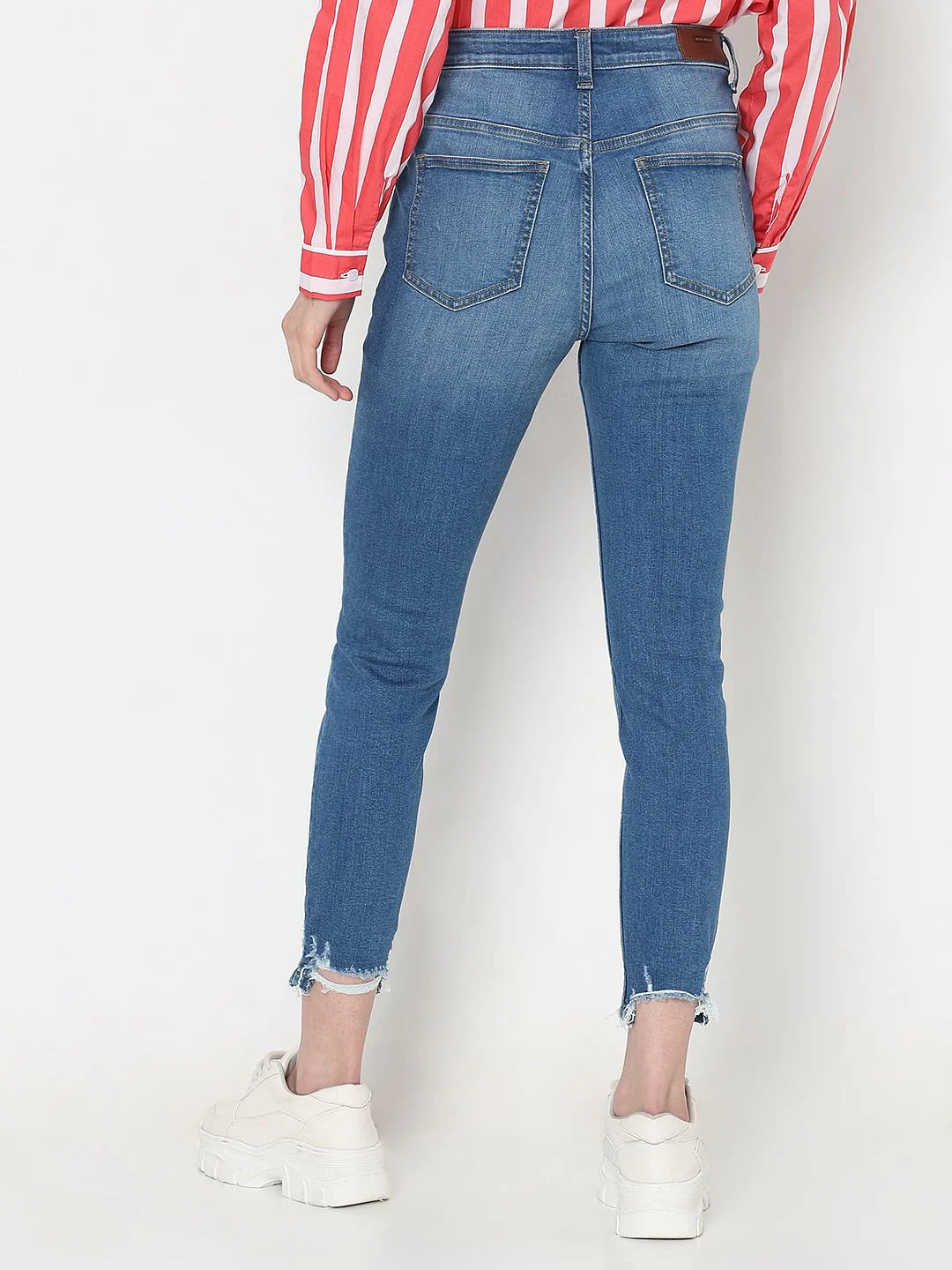Blue High Rise Frayed Hem Wendy Skinny Jeans - Image 4