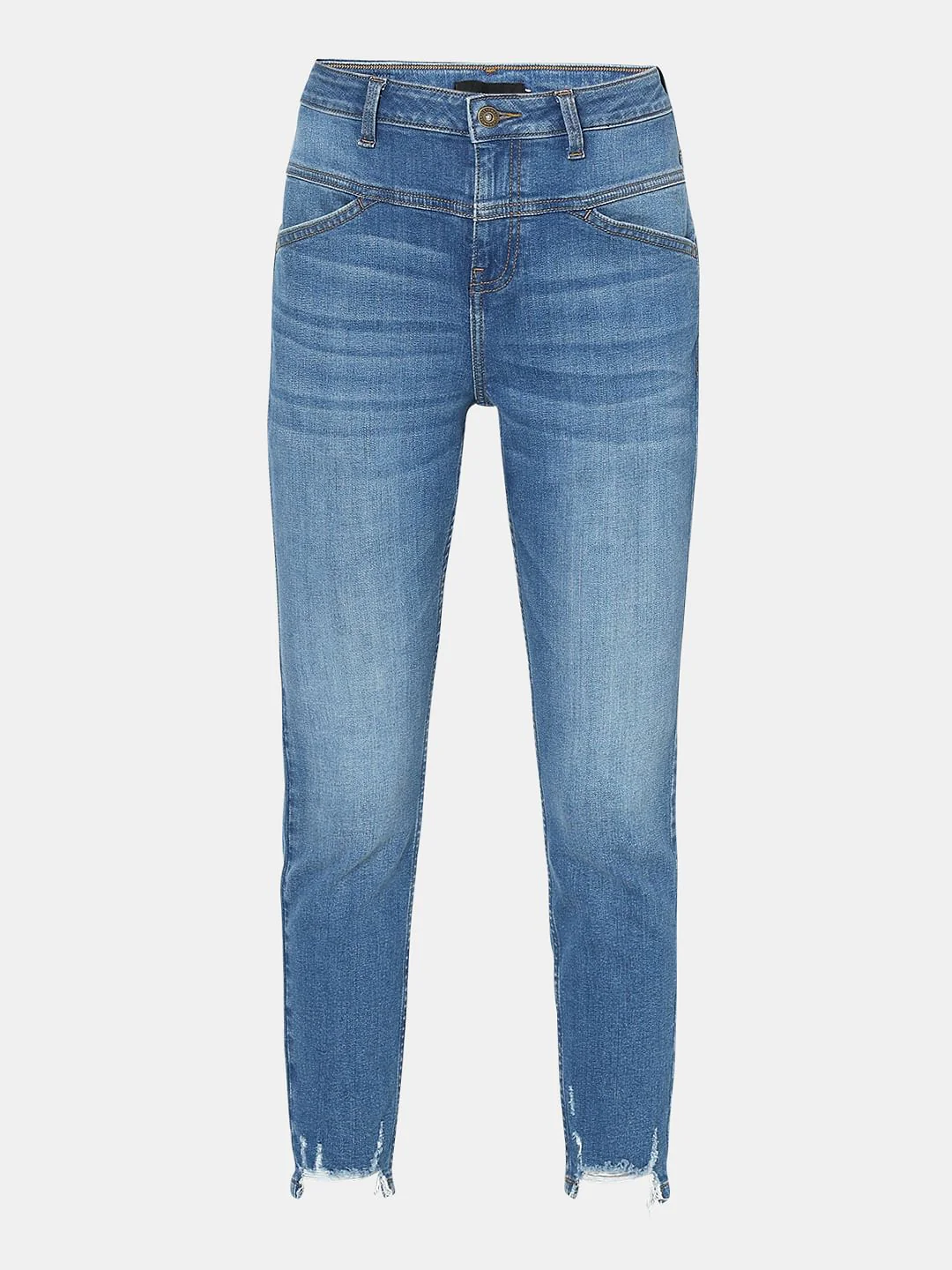 Blue High Rise Frayed Hem Wendy Skinny Jeans - Image 7