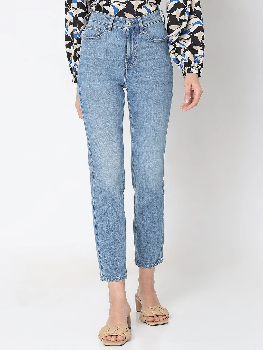 Light Blue High Rise Jade Straight Fit Jeans - Image 2