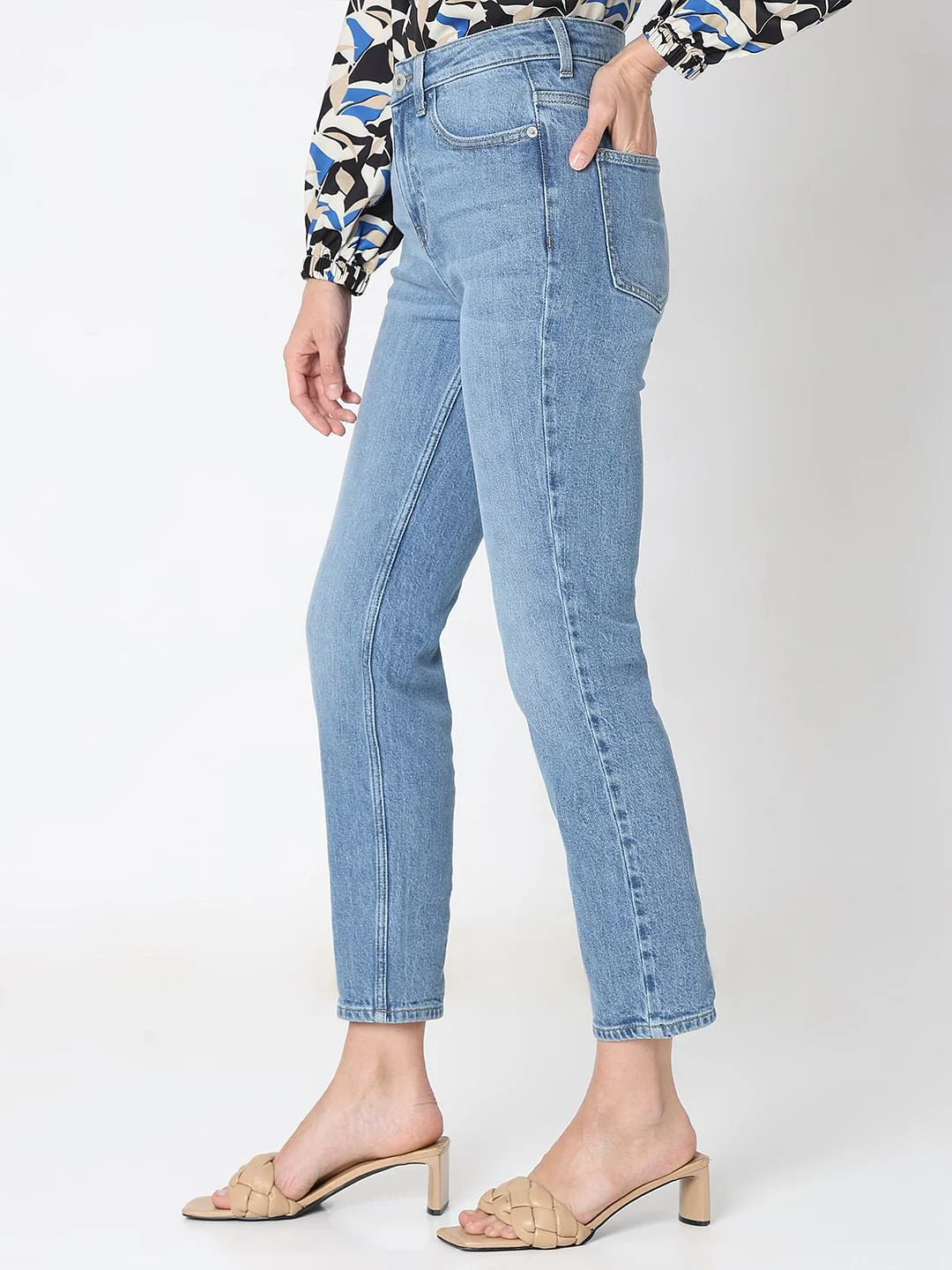 Light Blue High Rise Jade Straight Fit Jeans - Image 3