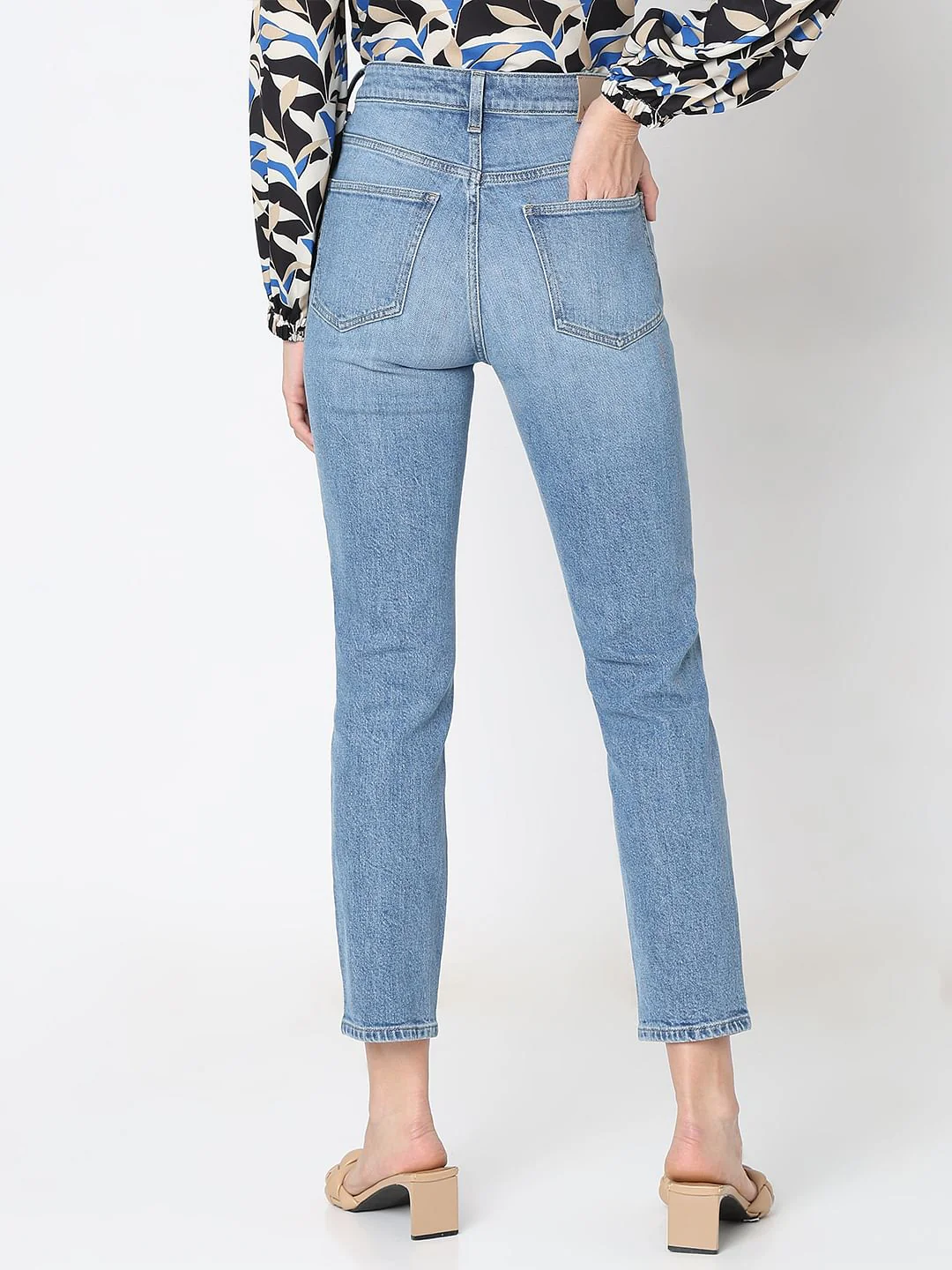 Light Blue High Rise Jade Straight Fit Jeans - Image 4