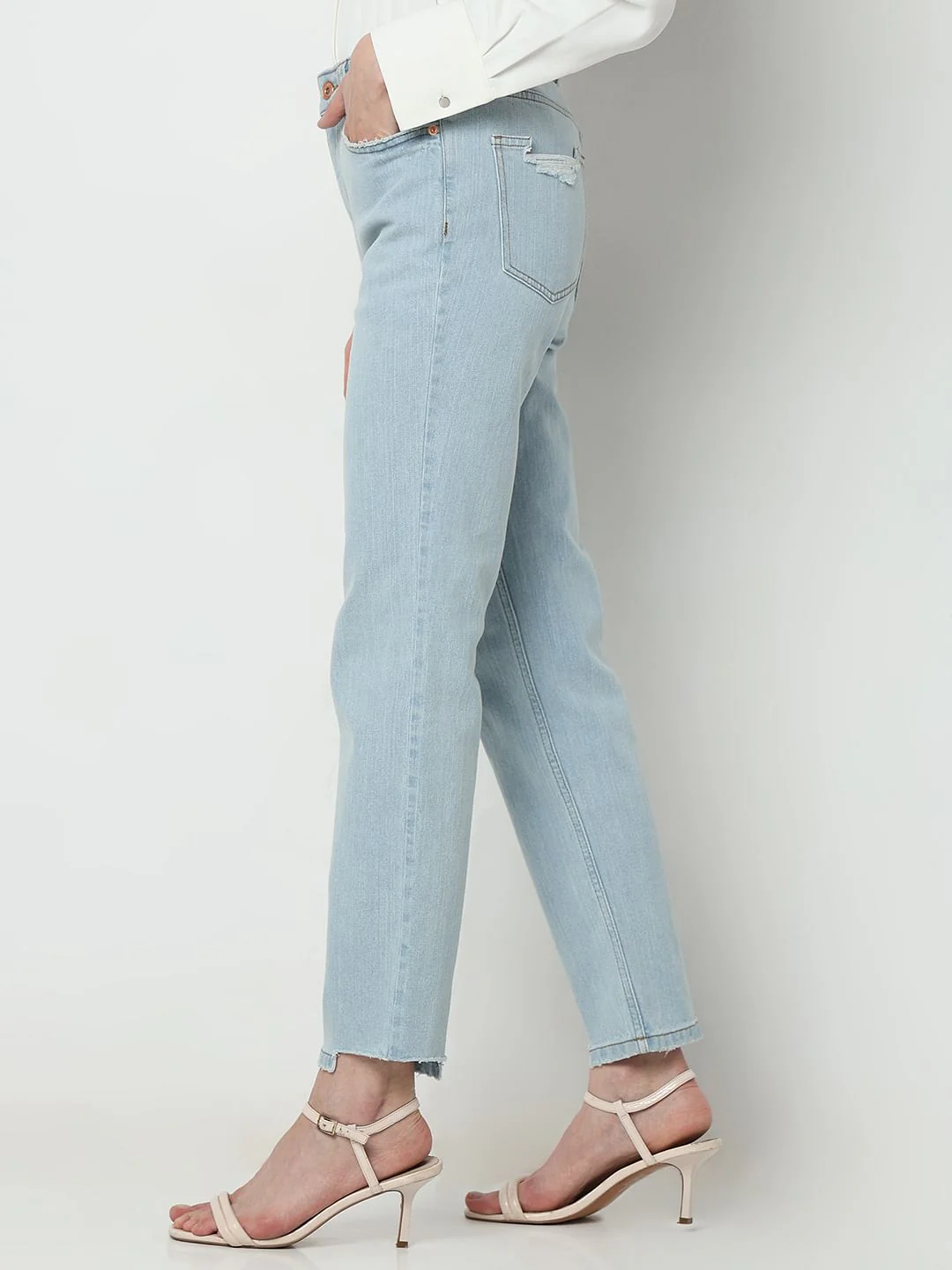 Light Blue High Rise Distressed Jade Straight Jeans - Image 3