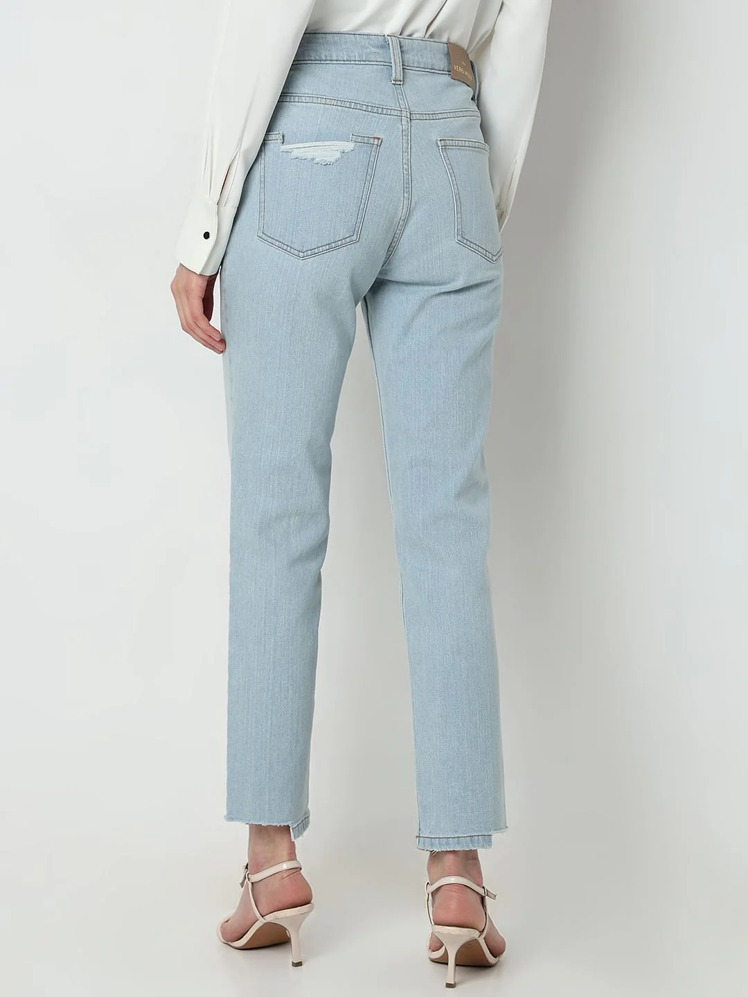 Light Blue High Rise Distressed Jade Straight Jeans - Image 4