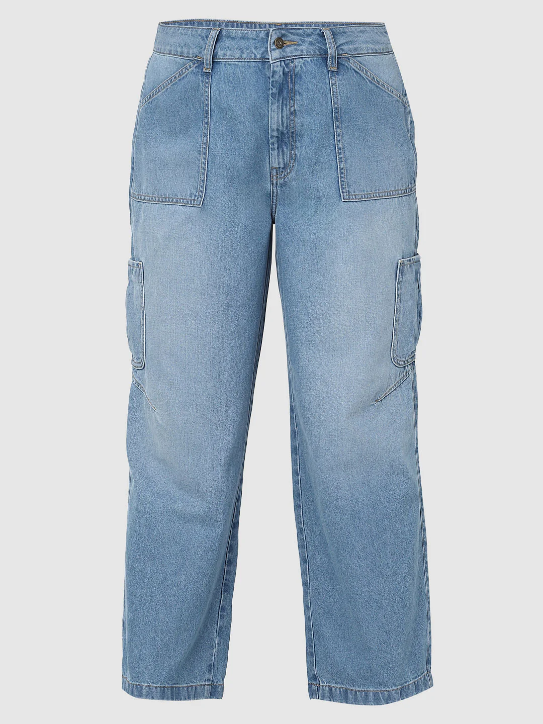 Curve Blue High Rise Cargo Wide Leg Jeans - Image 7