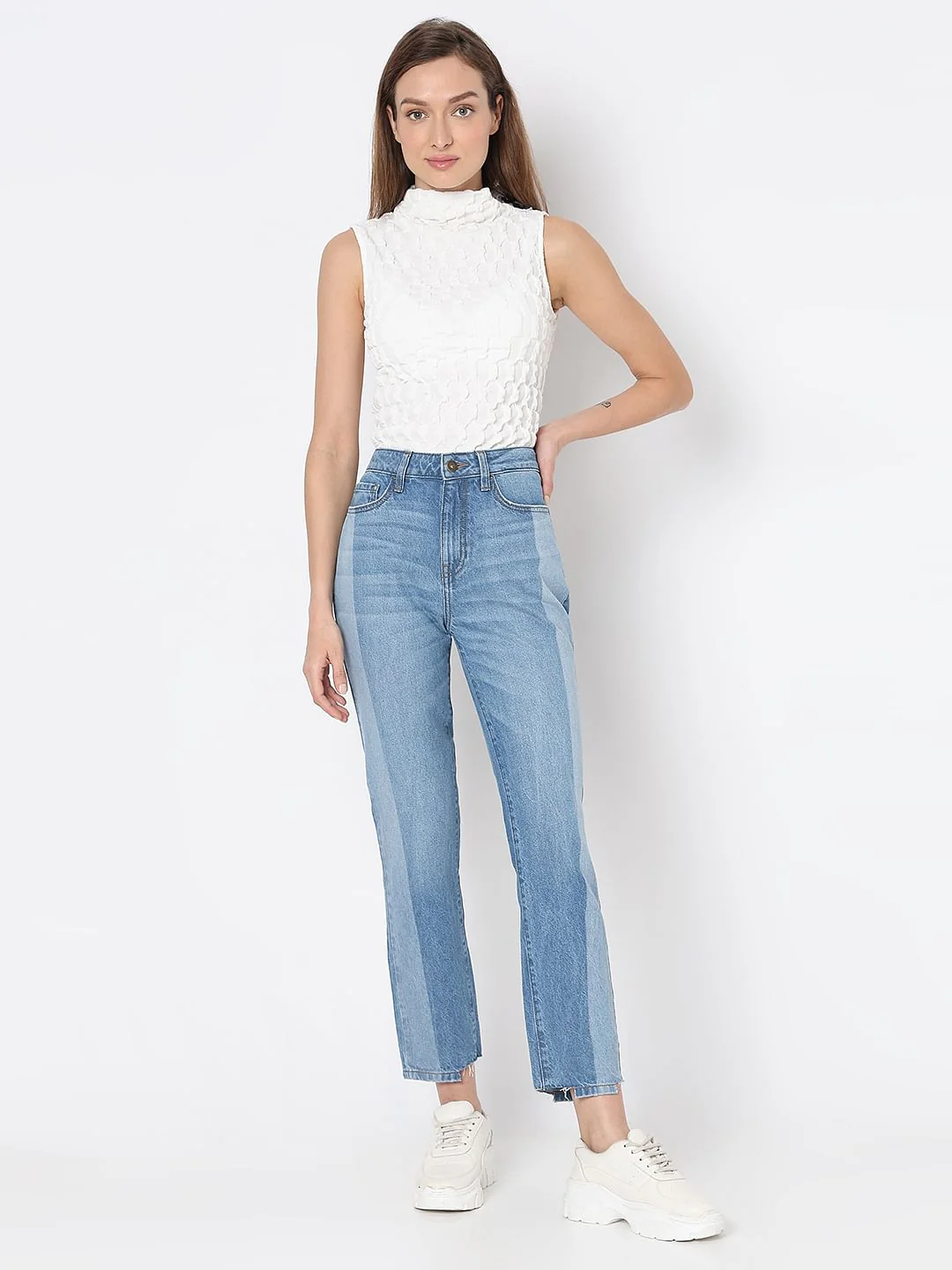 Light Blue Two-Toned Jade Straight Jeans - Image 5