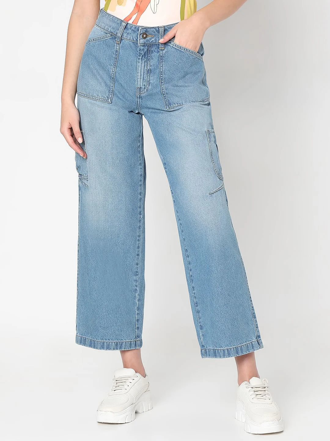 Blue Jade Straight Fit Cargo Jeans - Image 2