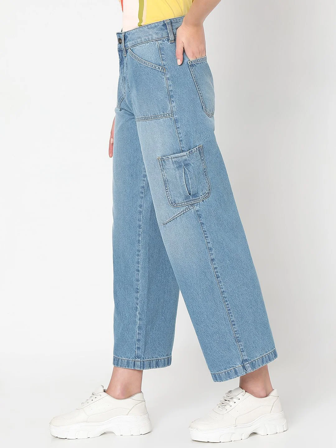 Blue Jade Straight Fit Cargo Jeans - Image 3