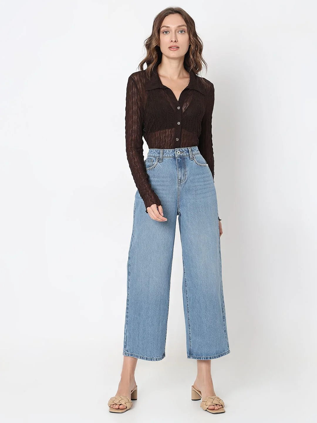 Light Blue High Rise Zoey Wide-Leg Jeans - Image 5