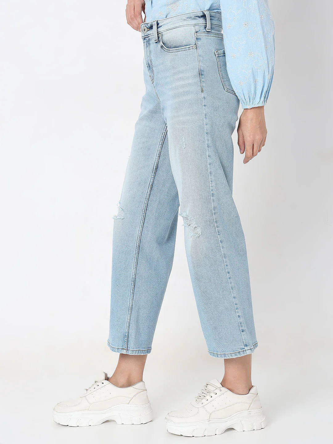 Light Blue High Rise Distressed Zoey Wide-Leg Jeans - Image 3