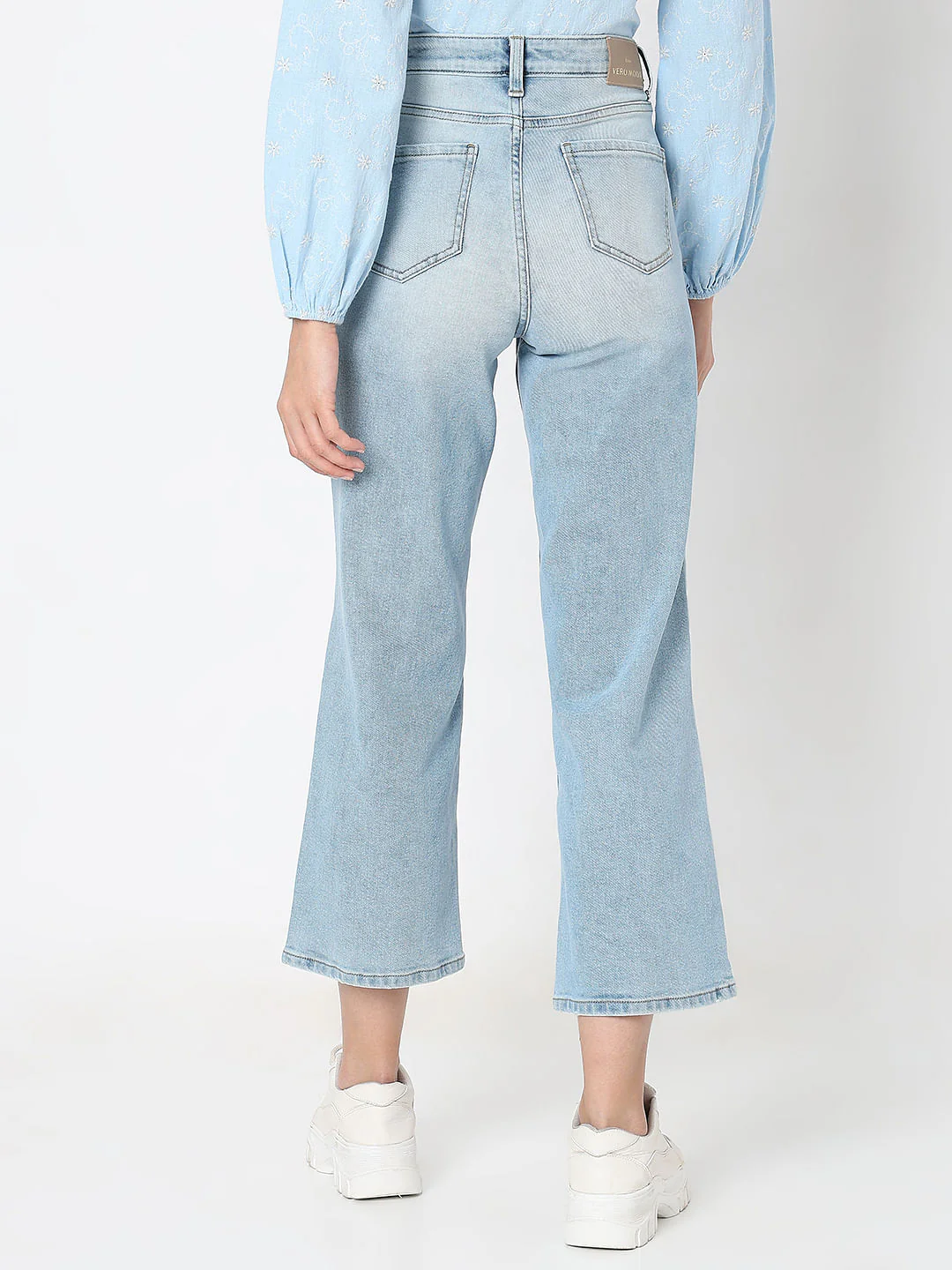 Light Blue High Rise Distressed Zoey Wide-Leg Jeans - Image 4