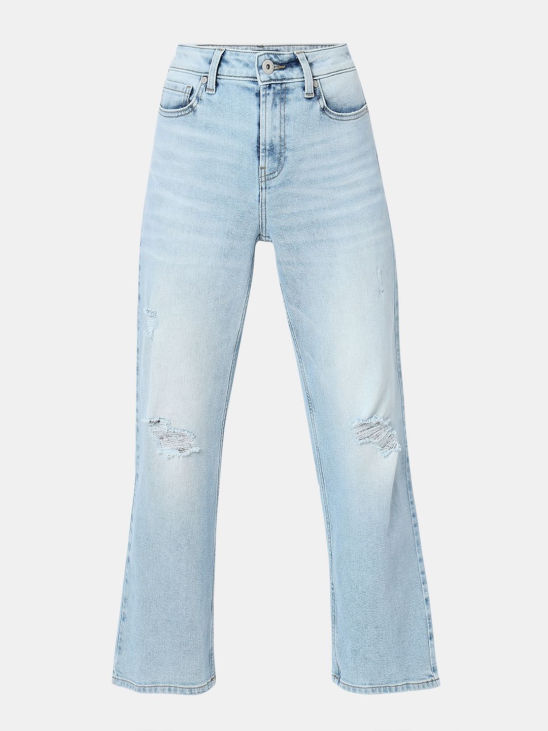 Light Blue High Rise Distressed Zoey Wide-Leg Jeans - Image 7