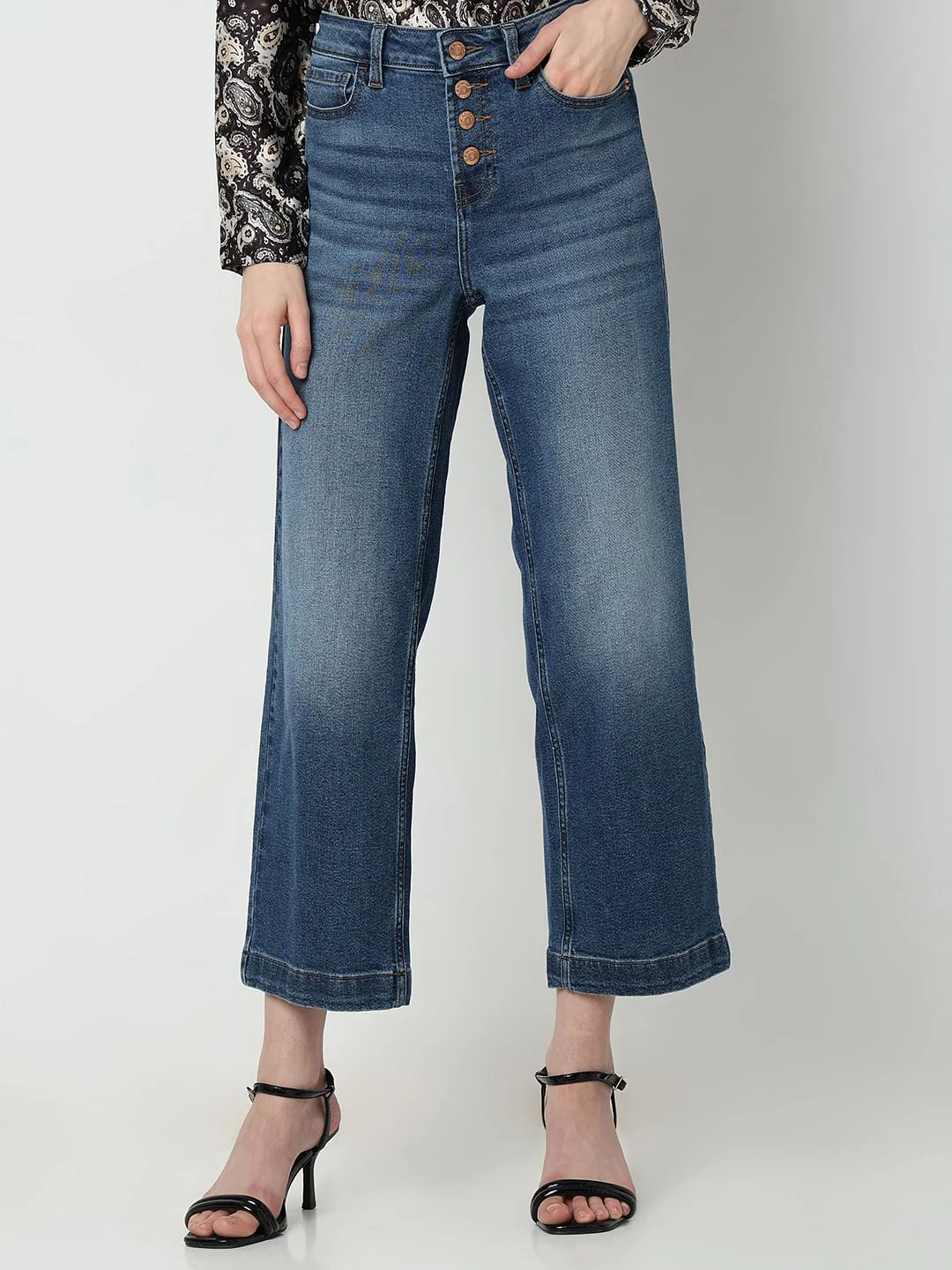 Blue High Rise Buttoned Zoey Wide-Leg Jeans - Image 2