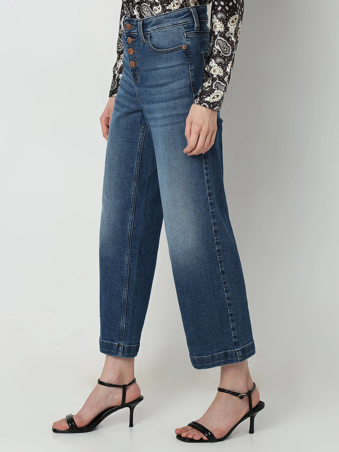 Blue High Rise Buttoned Zoey Wide-Leg Jeans - Image 3