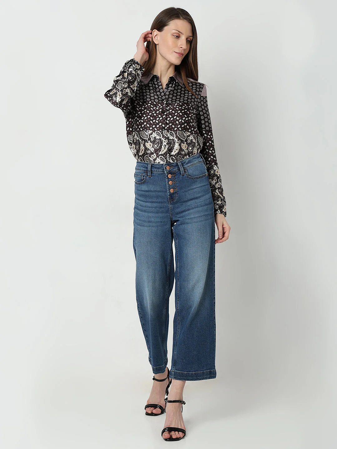 Blue High Rise Buttoned Zoey Wide-Leg Jeans - Image 5