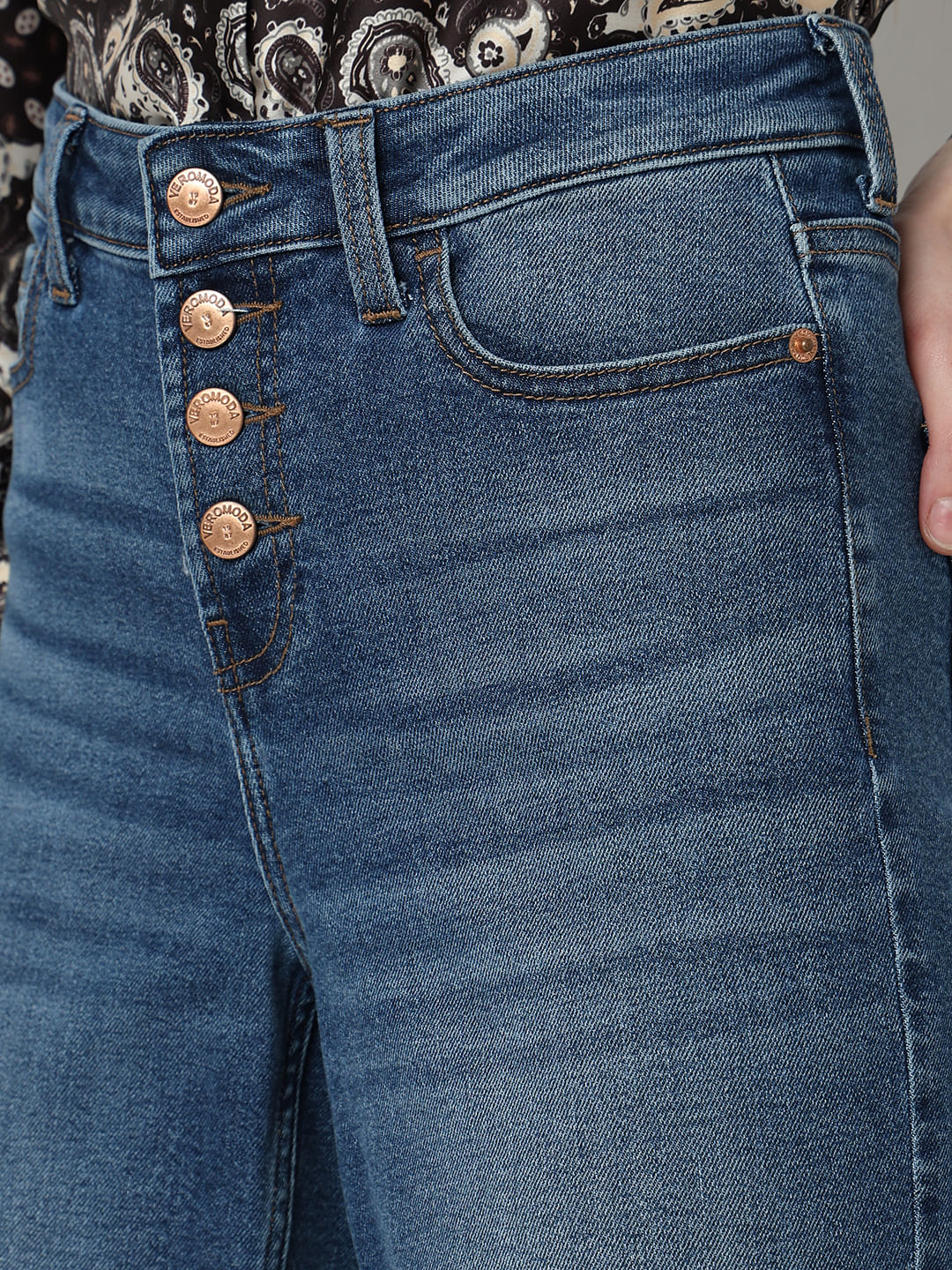 Blue High Rise Buttoned Zoey Wide-Leg Jeans - Image 6