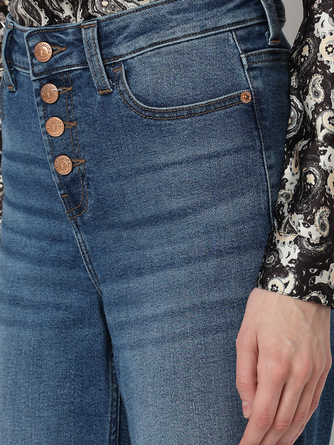 Blue High Rise Buttoned Zoey Wide-Leg Jeans - Image 8