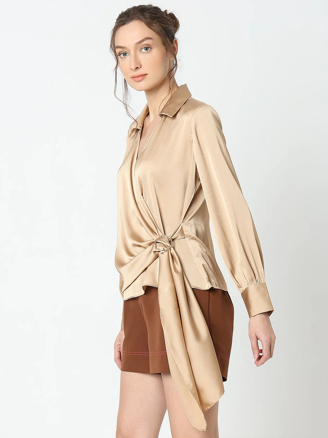 Beige Satin Asymmetric Top - Image 3