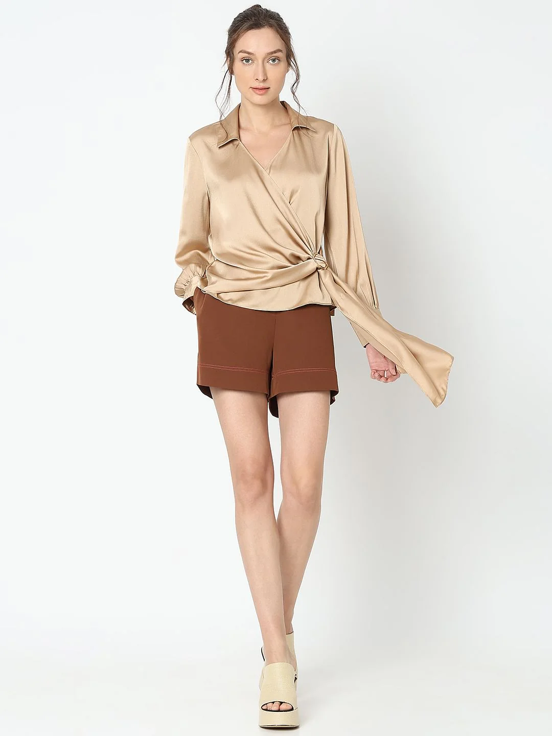 Beige Satin Asymmetric Top - Image 5
